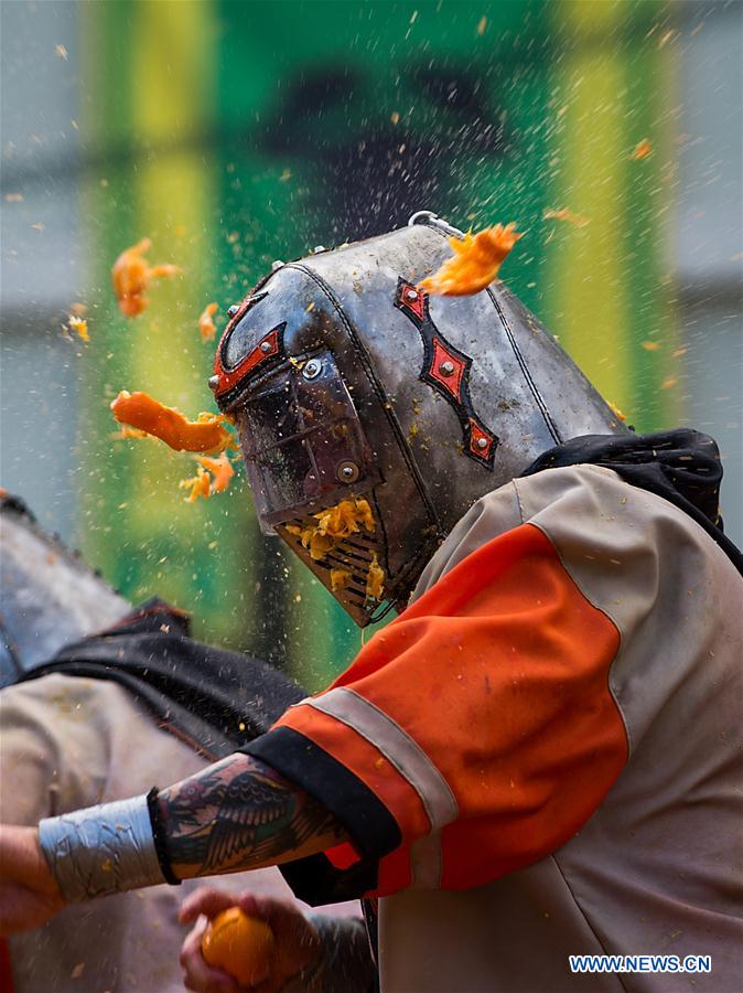 ITALY-IVREA-CARNIVAL-"BATTLE OF THE ORANGES"