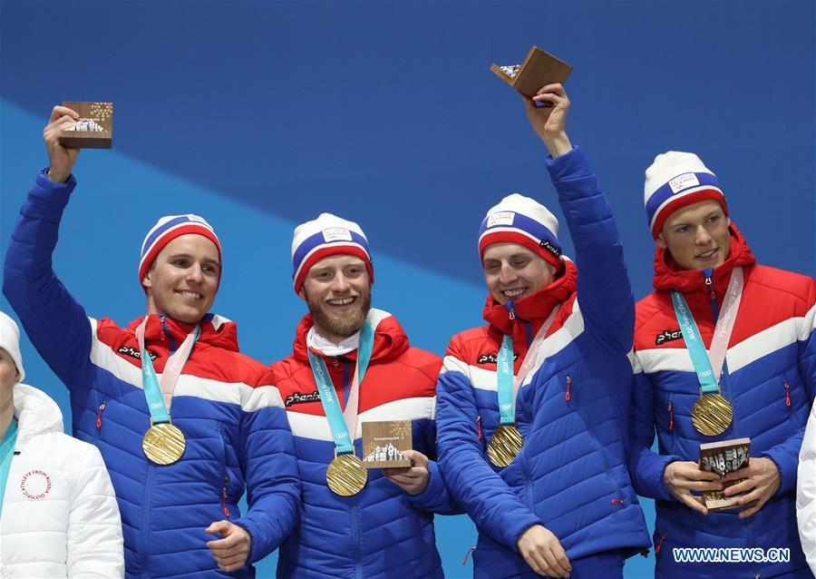 (SP)OLY-SOUTH KOREA-PYEONGCHANG-CROSS-COUNTRY SKIING-MEN'S 4x10KM RELAY-MEDAL CEREMONY