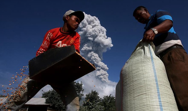 Mount Sinabung spews in North Sumatera, Indonesia