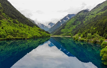 Aerial view of Jiuzhaigou scenic area in Sichuan, SW China